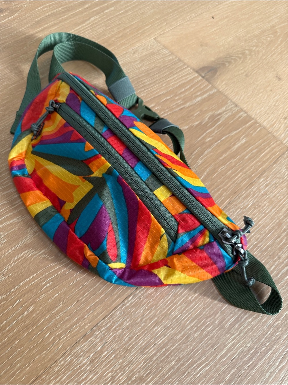 REI Multicolor Striped Waist Pack with Olive Strap